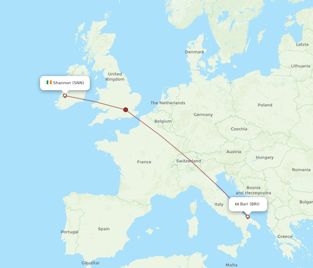 SNN to BRI flights and routes map