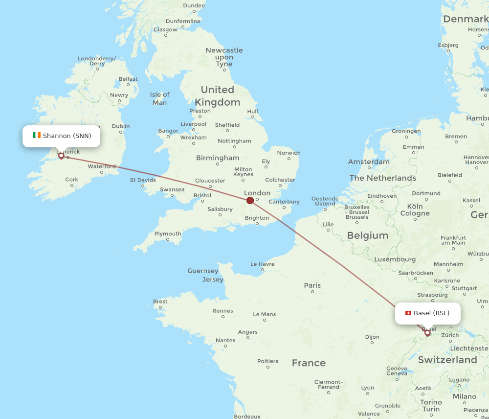 SNN-BSL flight routes
