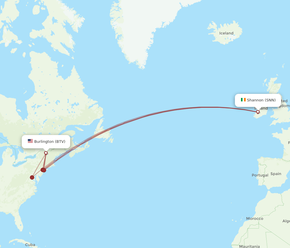 SNN-BTV flight routes