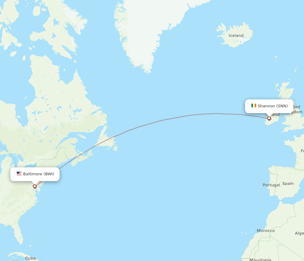 SNN-BWI flight routes