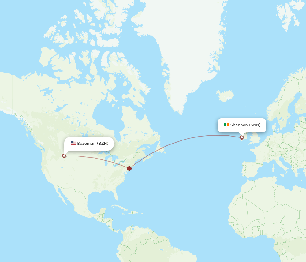 BZN to SNN flights and routes map
