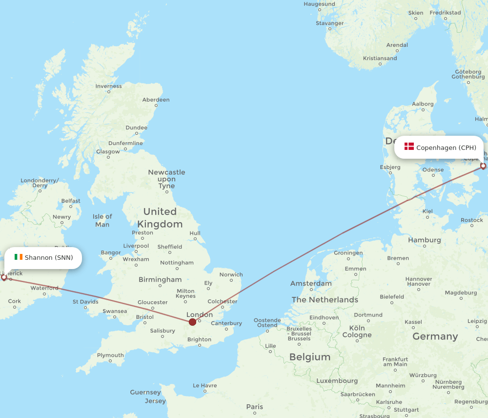 SNN-CPH flight routes