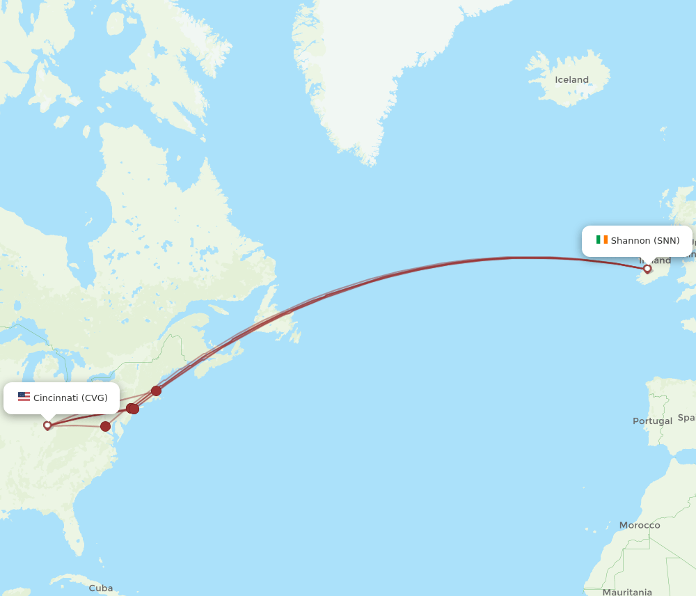 SNN-CVG flight routes