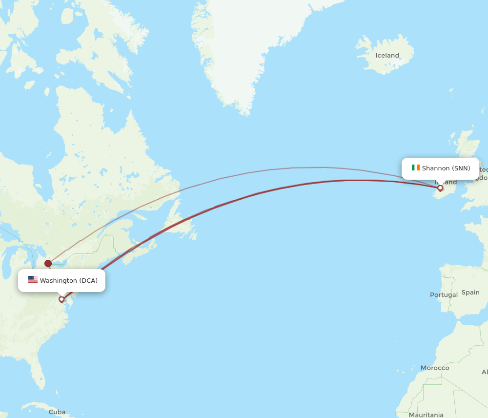 SNN to DCA flights and routes map