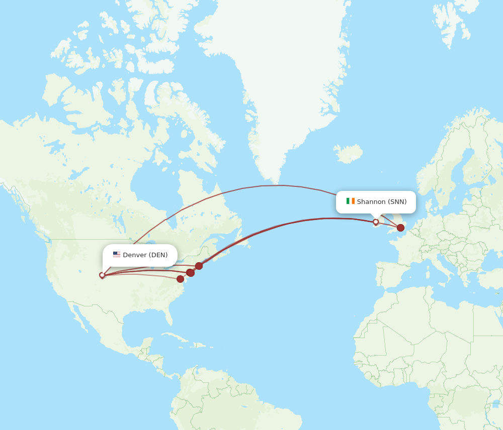 SNN to DEN flights and routes map
