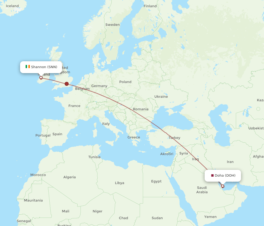 SNN-DOH flight routes