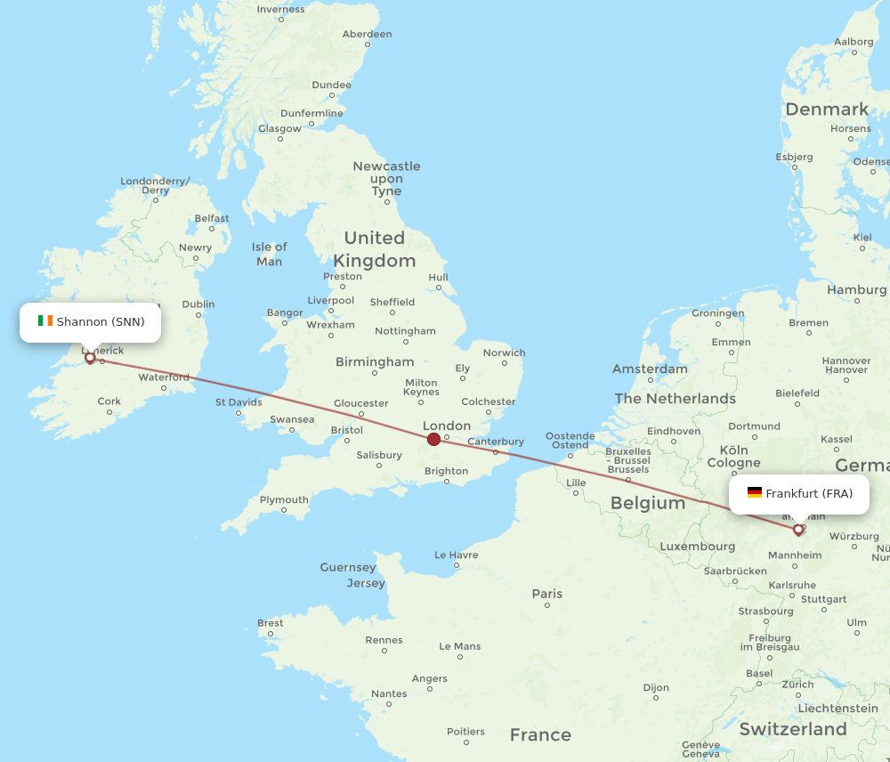 SNN-FRA flight routes