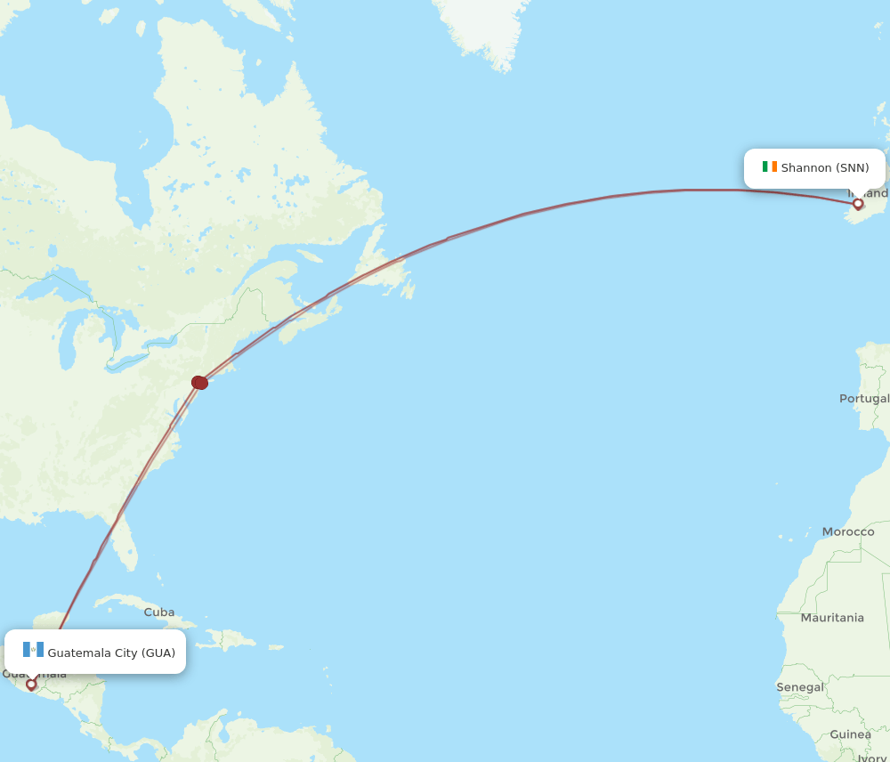 SNN to GUA flights and routes map