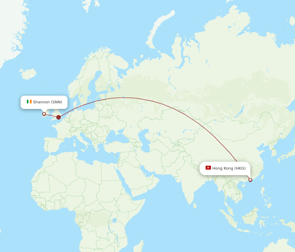 SNN-HKG flight routes
