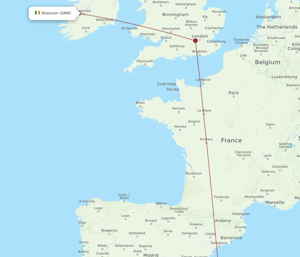 SNN to IBZ flights and routes map