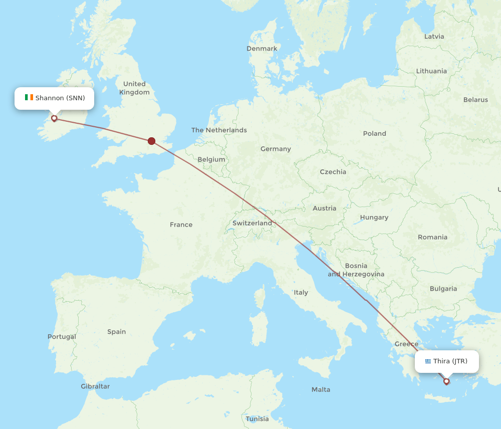 SNN-JTR flight routes