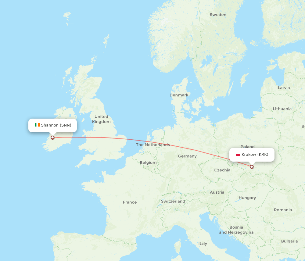 SNN to KRK flights and routes map