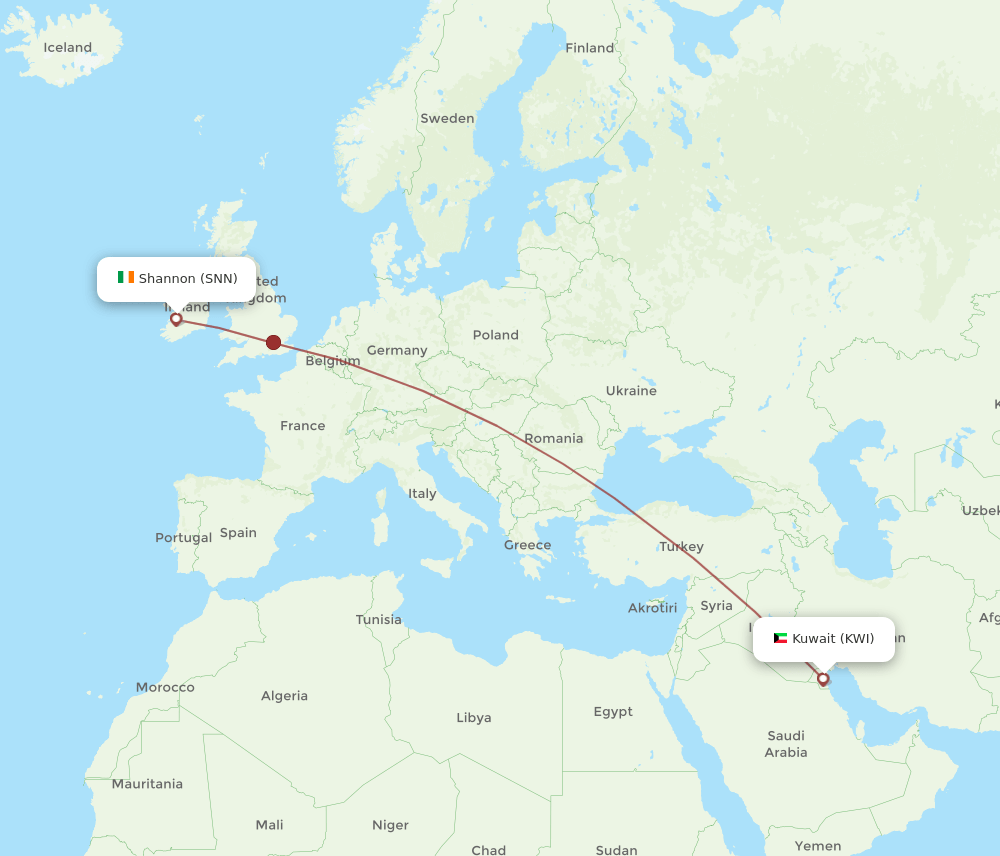 SNN-KWI flight routes