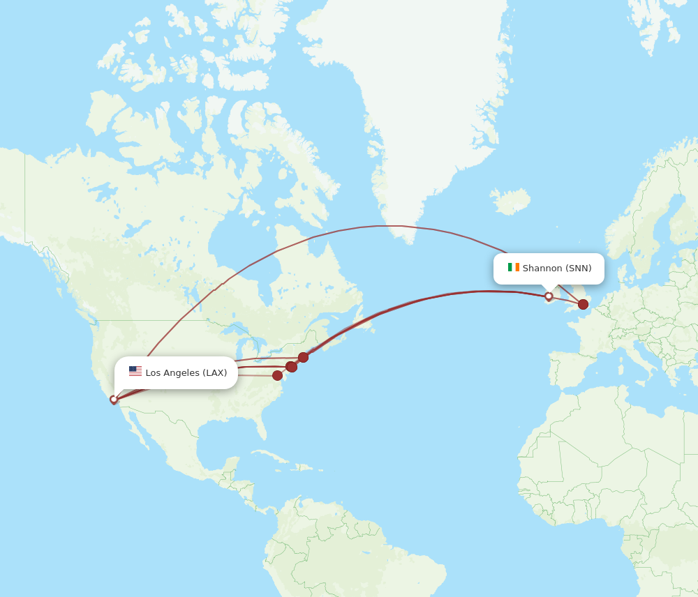 SNN to LAX flights and routes map