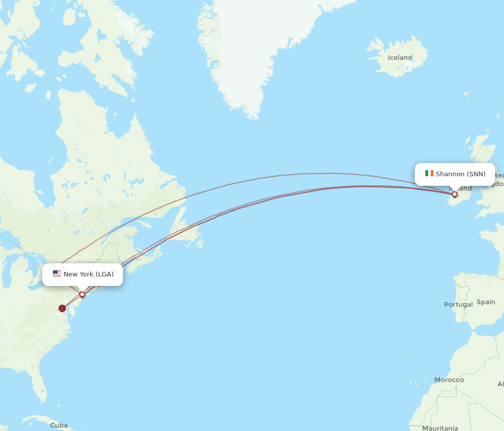 SNN to LGA flights and routes map
