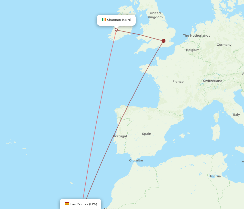 SNN to LPA flights and routes map