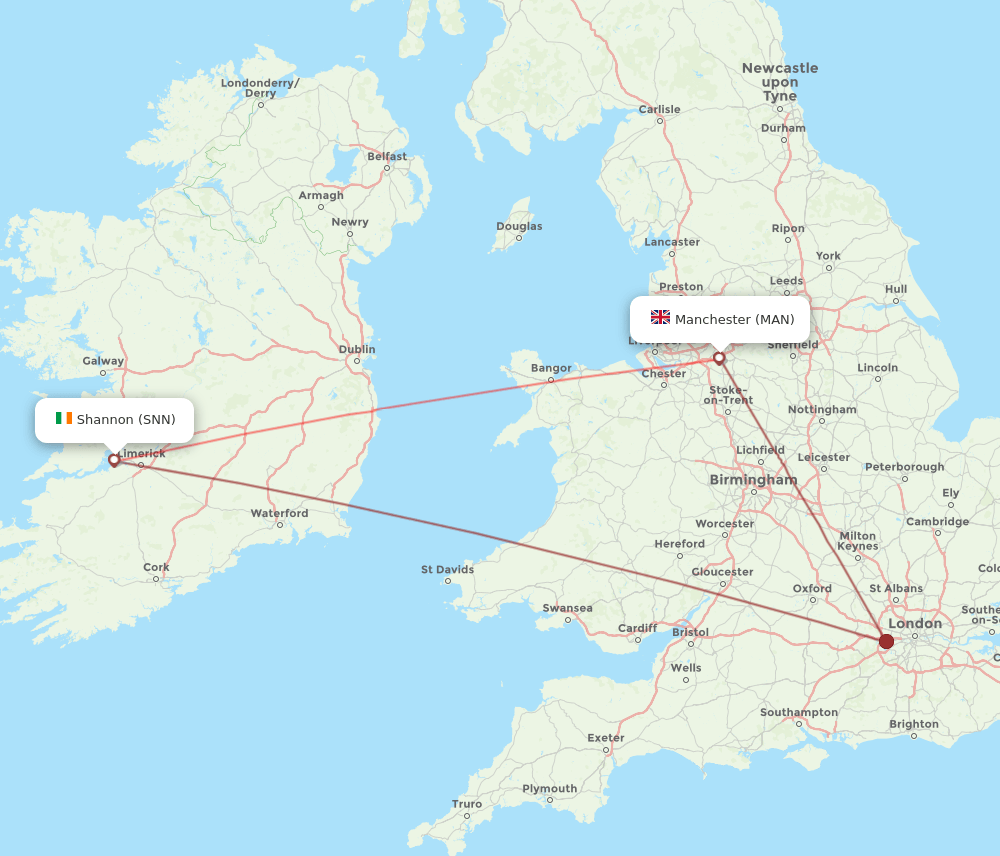 SNN-MAN flight routes
