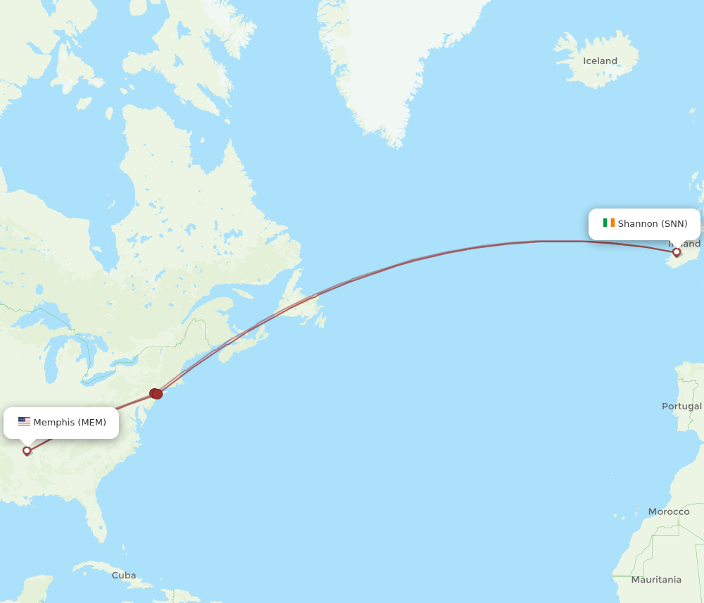 SNN to MEM flights and routes map