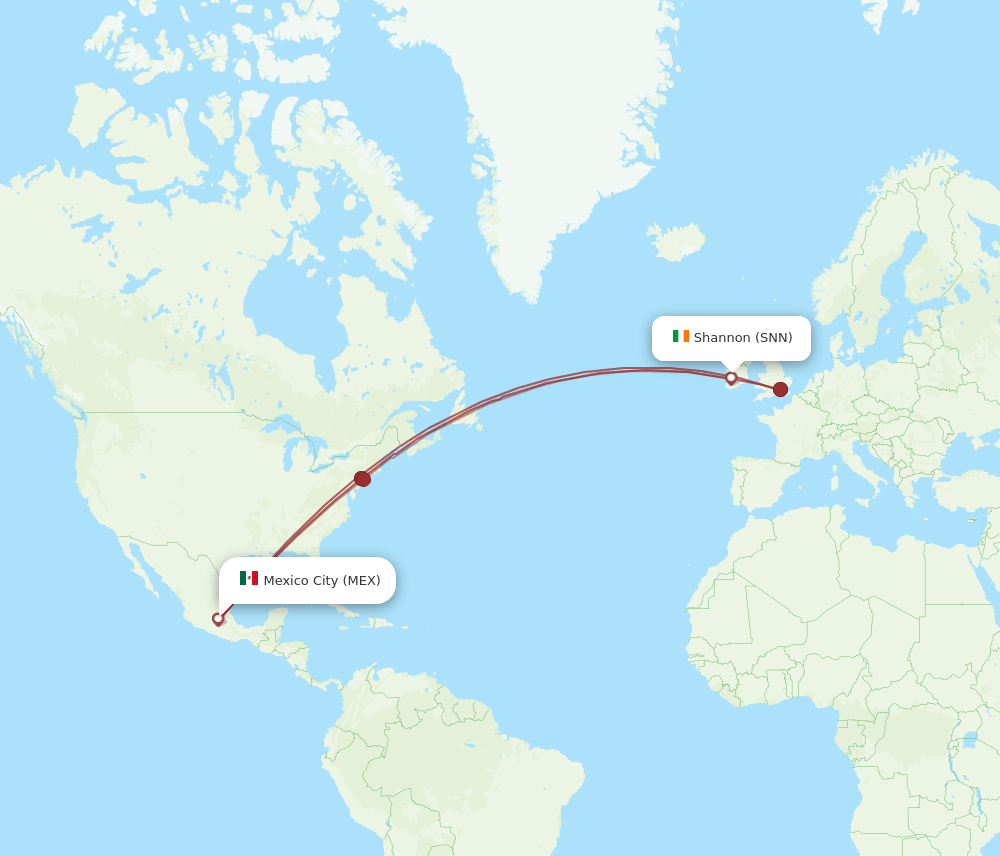 SNN to MEX flights and routes map
