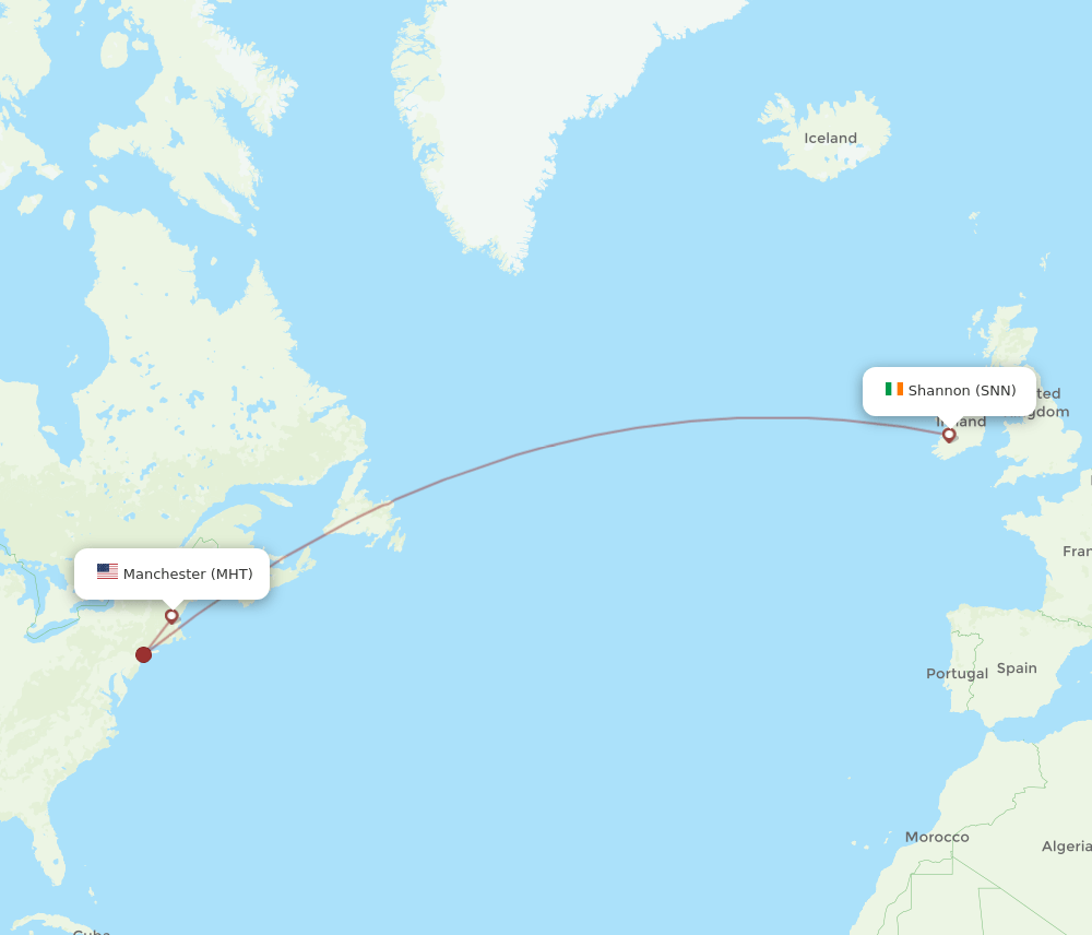 Shannon - Manchester route map and flight paths