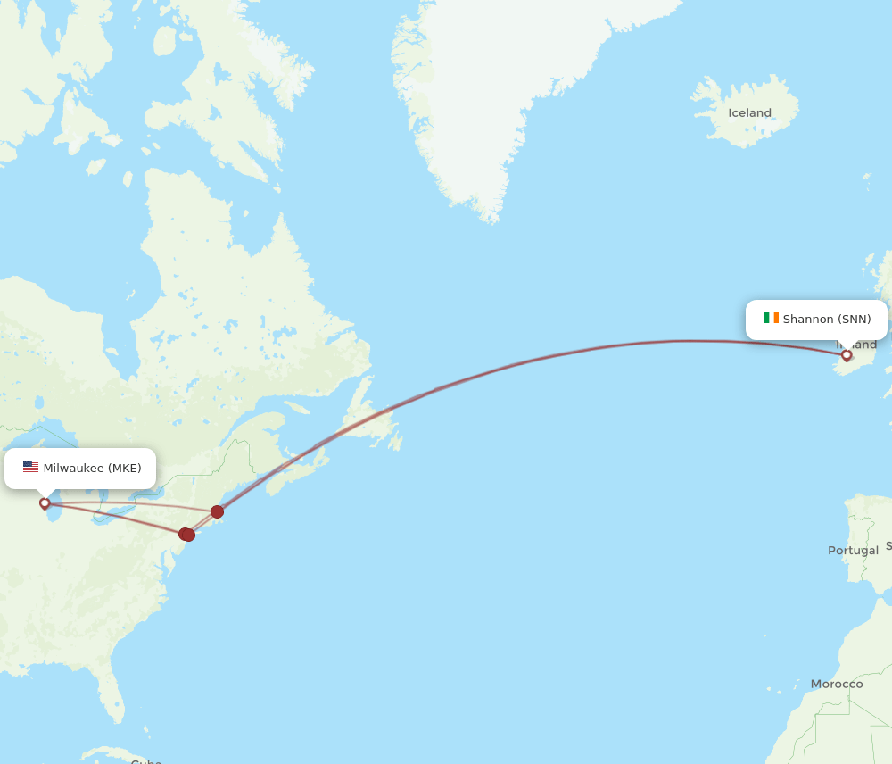 SNN-MKE flight routes