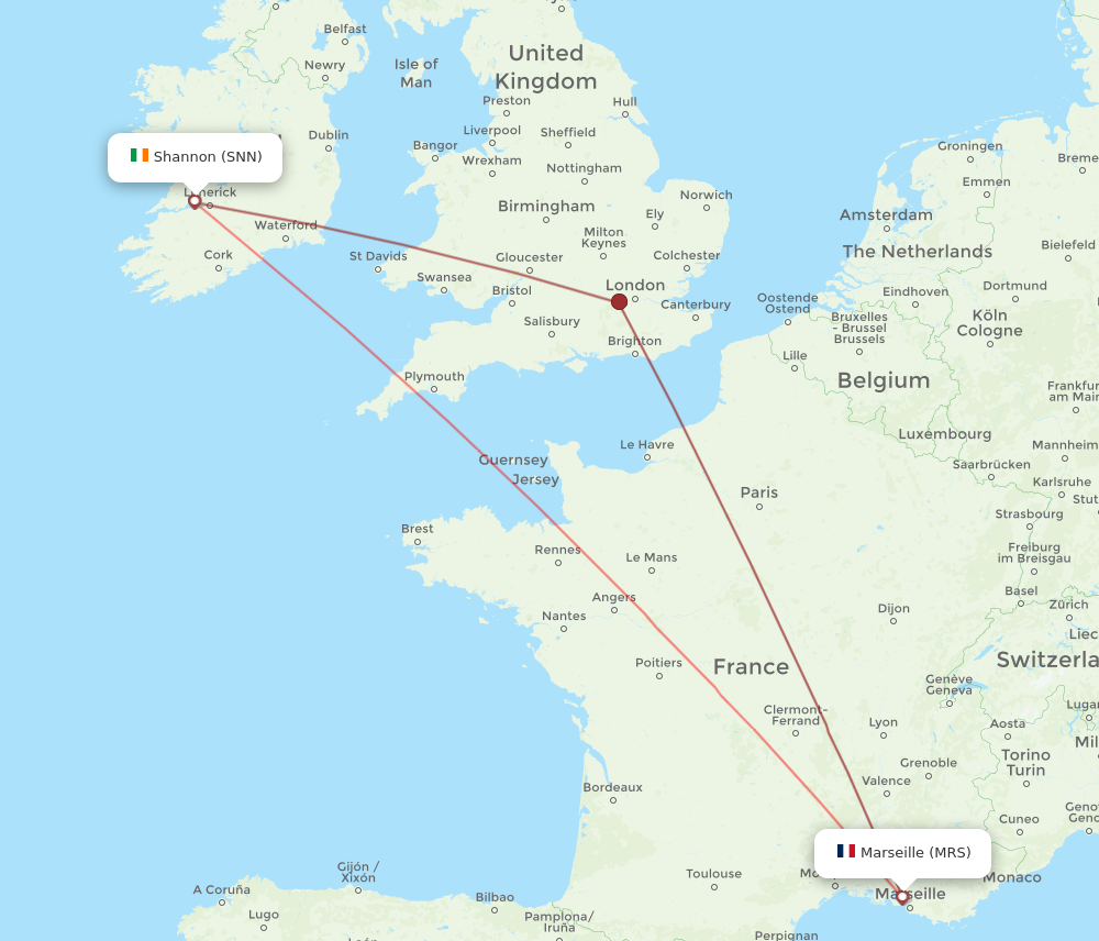 SNN to MRS flights and routes map