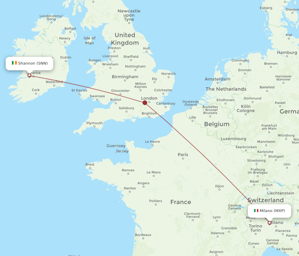 SNN to MXP flights and routes map