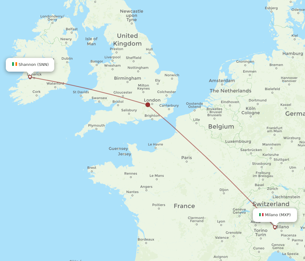 SNN-MXP flight routes