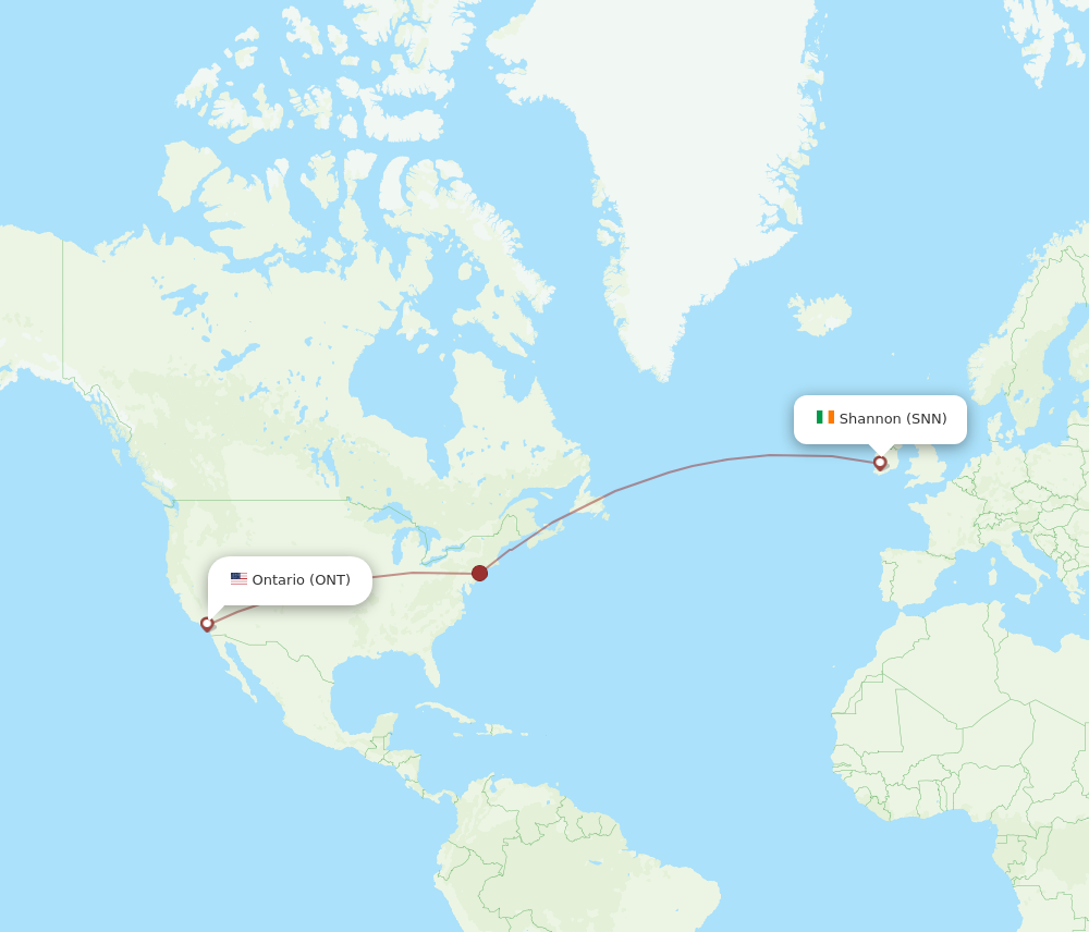 SNN to ONT flights and routes map