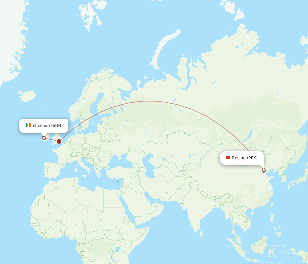SNN to PEK flights and routes map