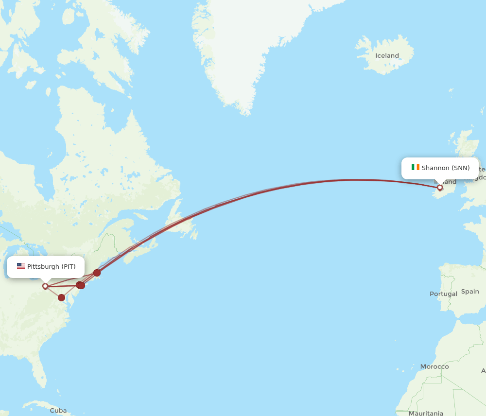 SNN to PIT flights and routes map