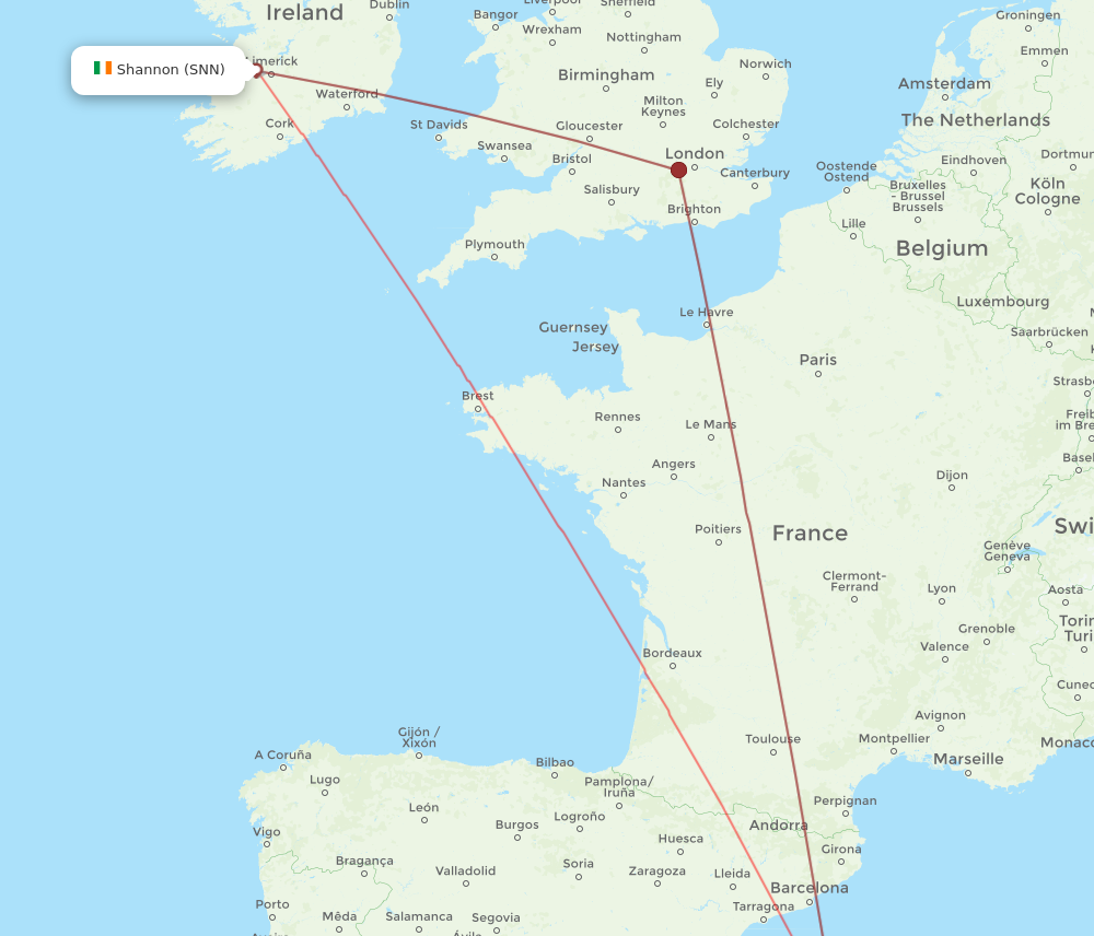 SNN to PMI flights and routes map