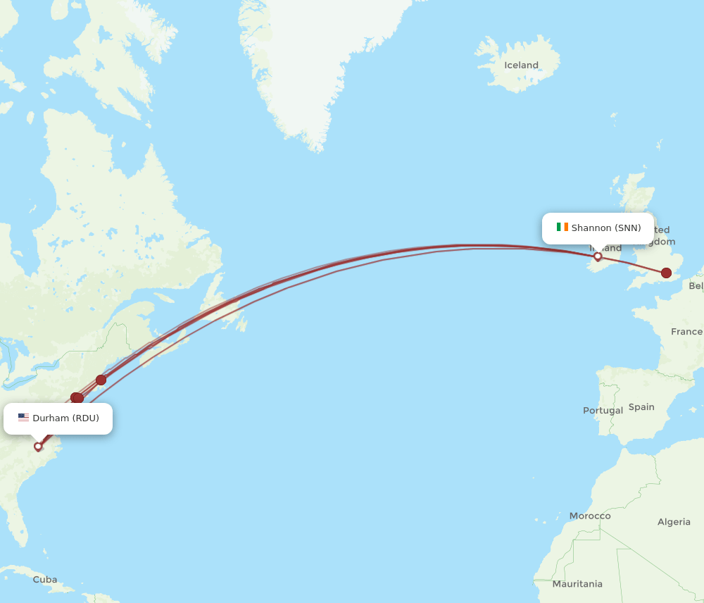 SNN-RDU flight routes