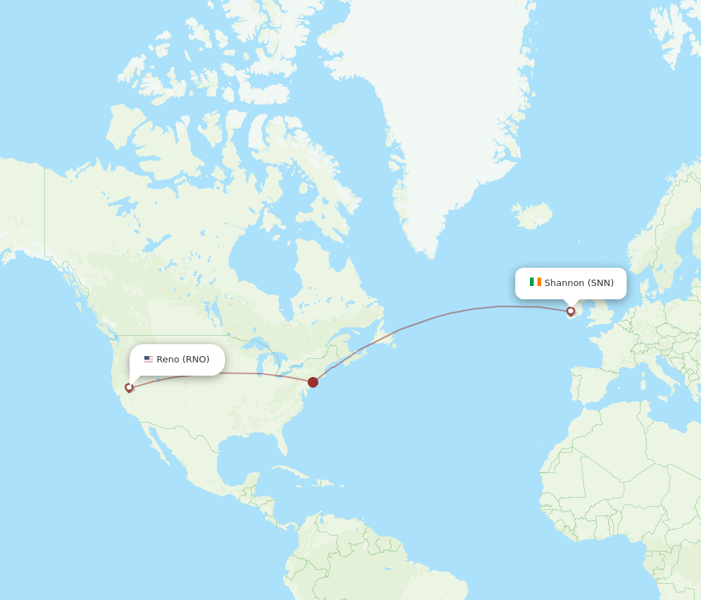 SNN to RNO flights and routes map