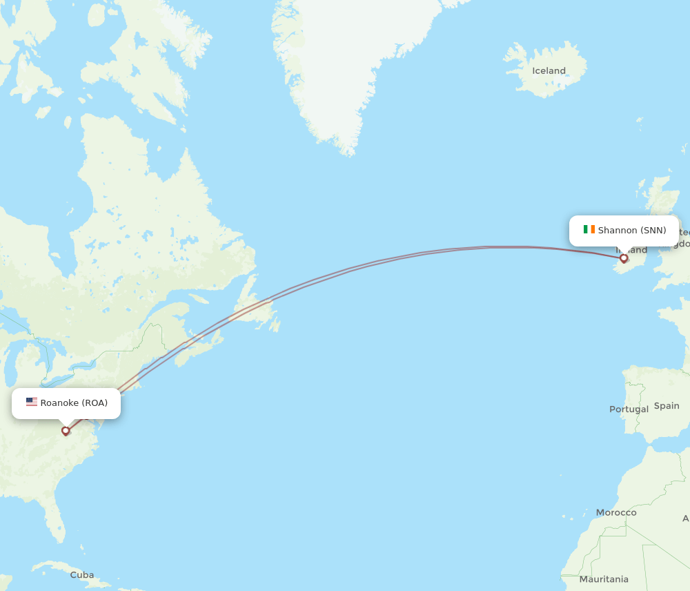 SNN to ROA flights and routes map