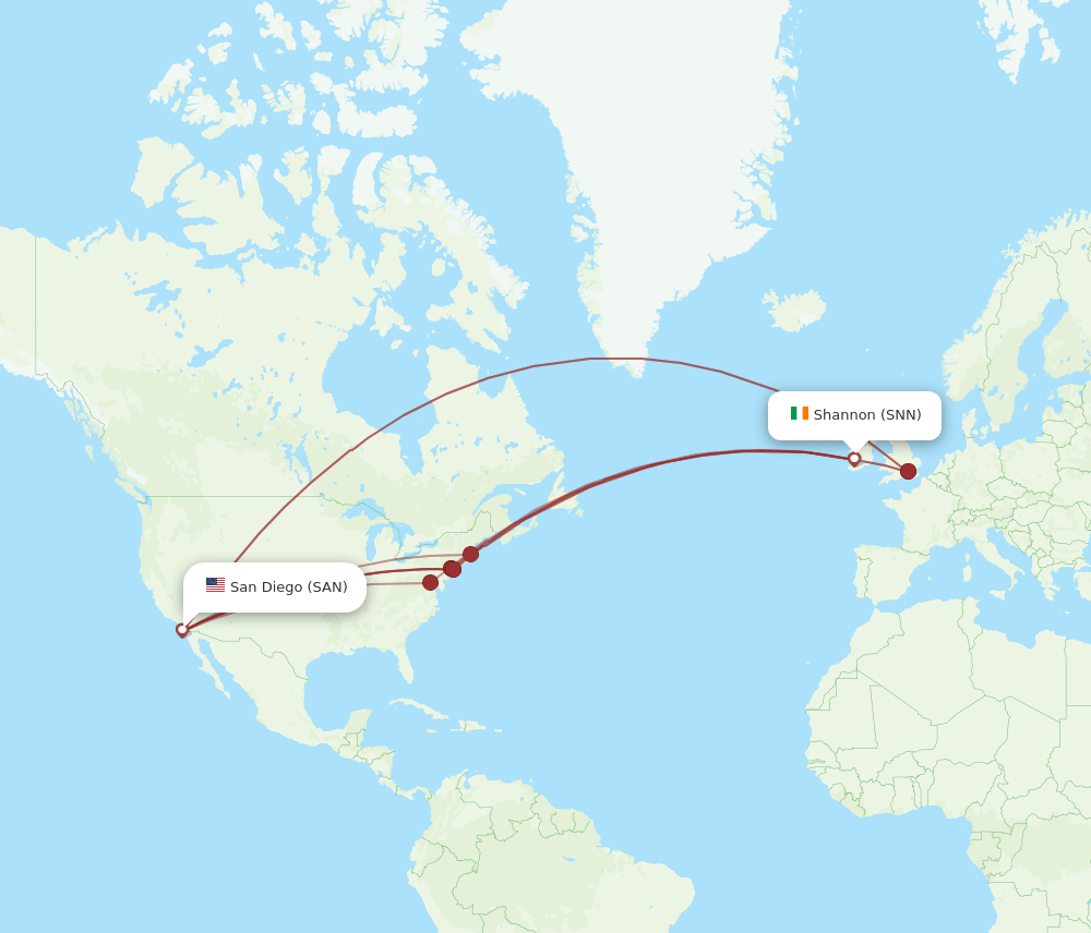 SNN-SAN flight routes