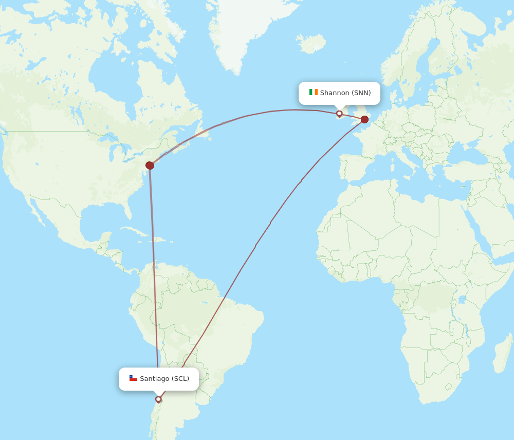 SNN to SCL flights and routes map