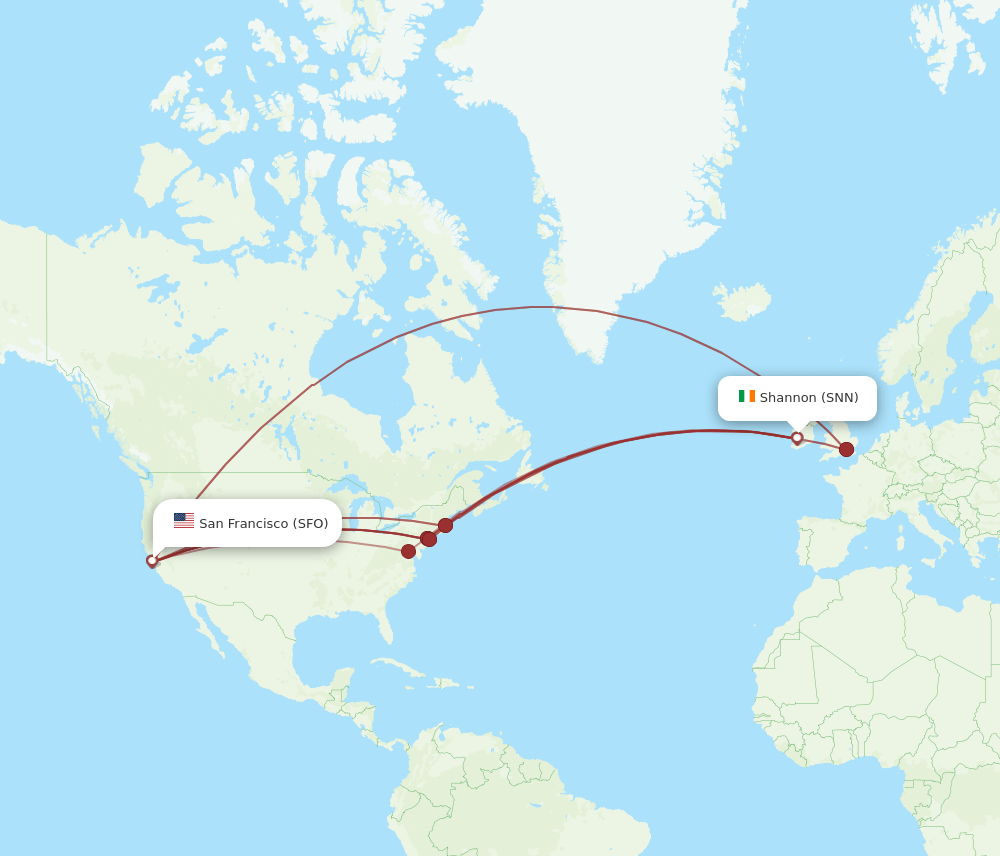 SNN to SFO flights and routes map