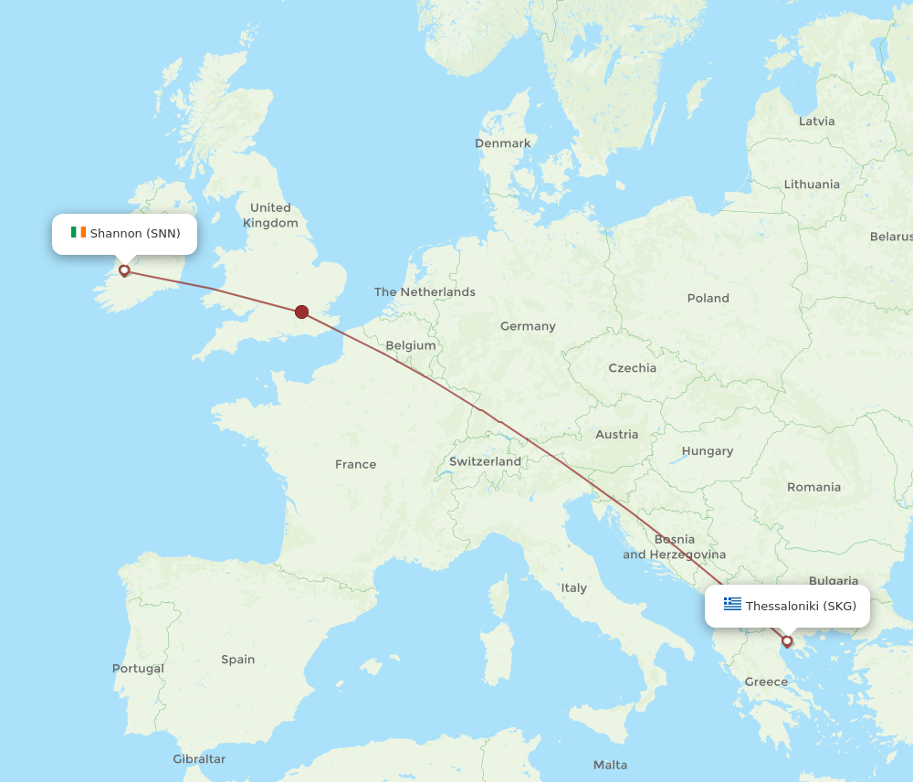 SNN-SKG flight routes