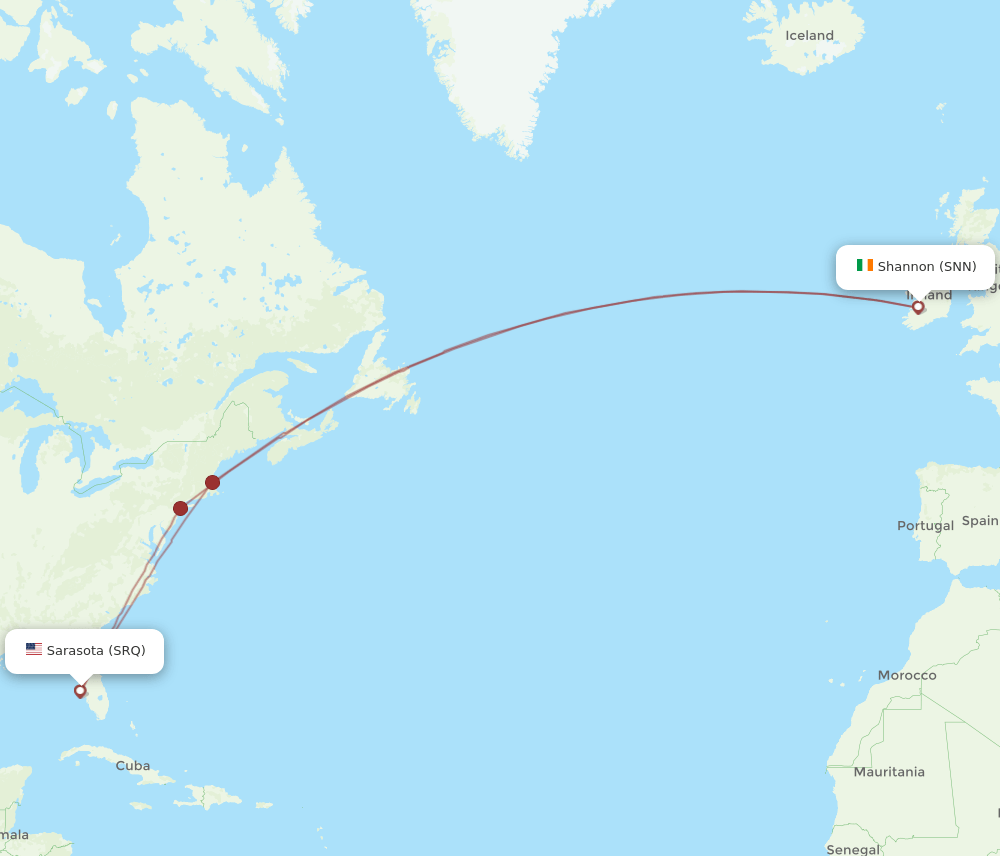 SNN to SRQ flights and routes map