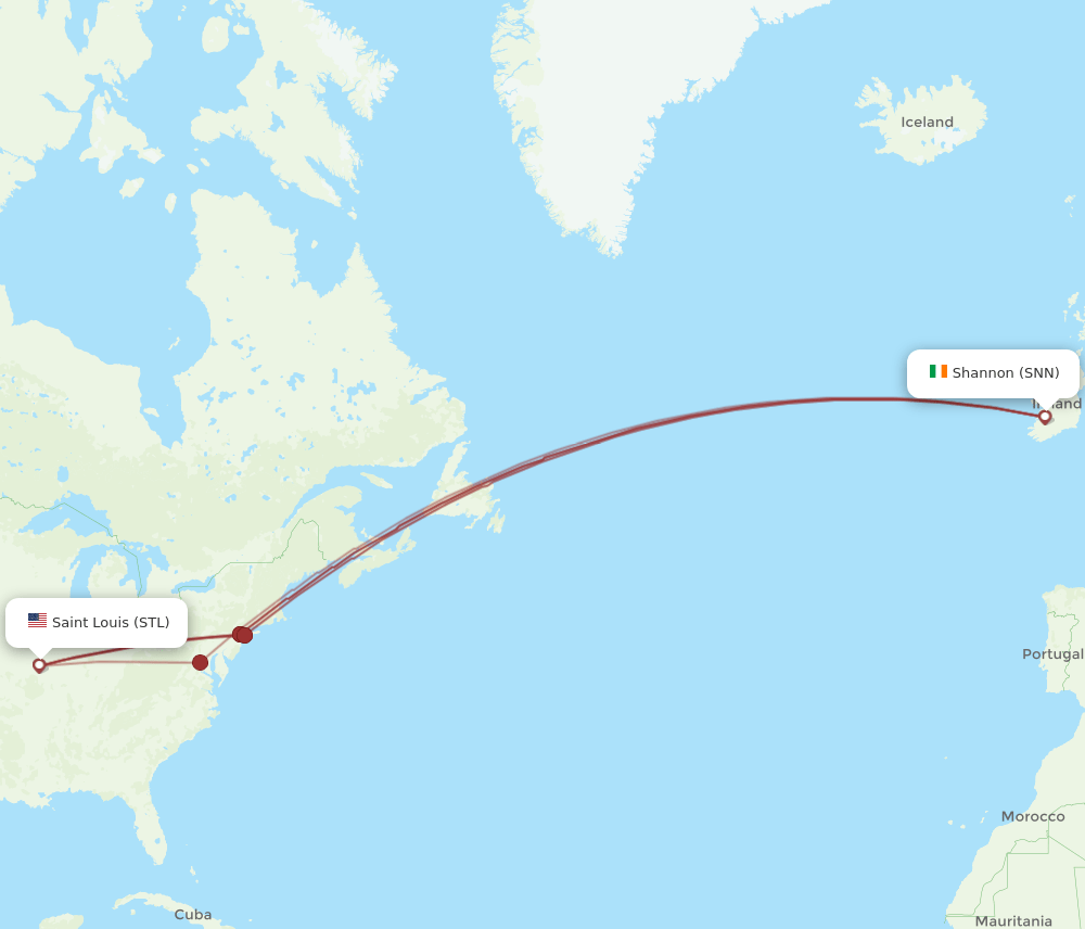 SNN to STL flights and routes map