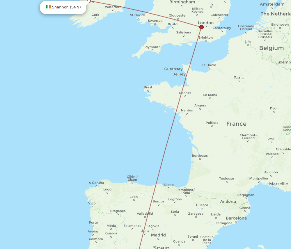 SNN to SVQ flights and routes map