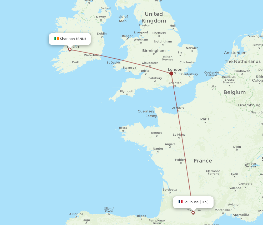 SNN to TLS flights and routes map
