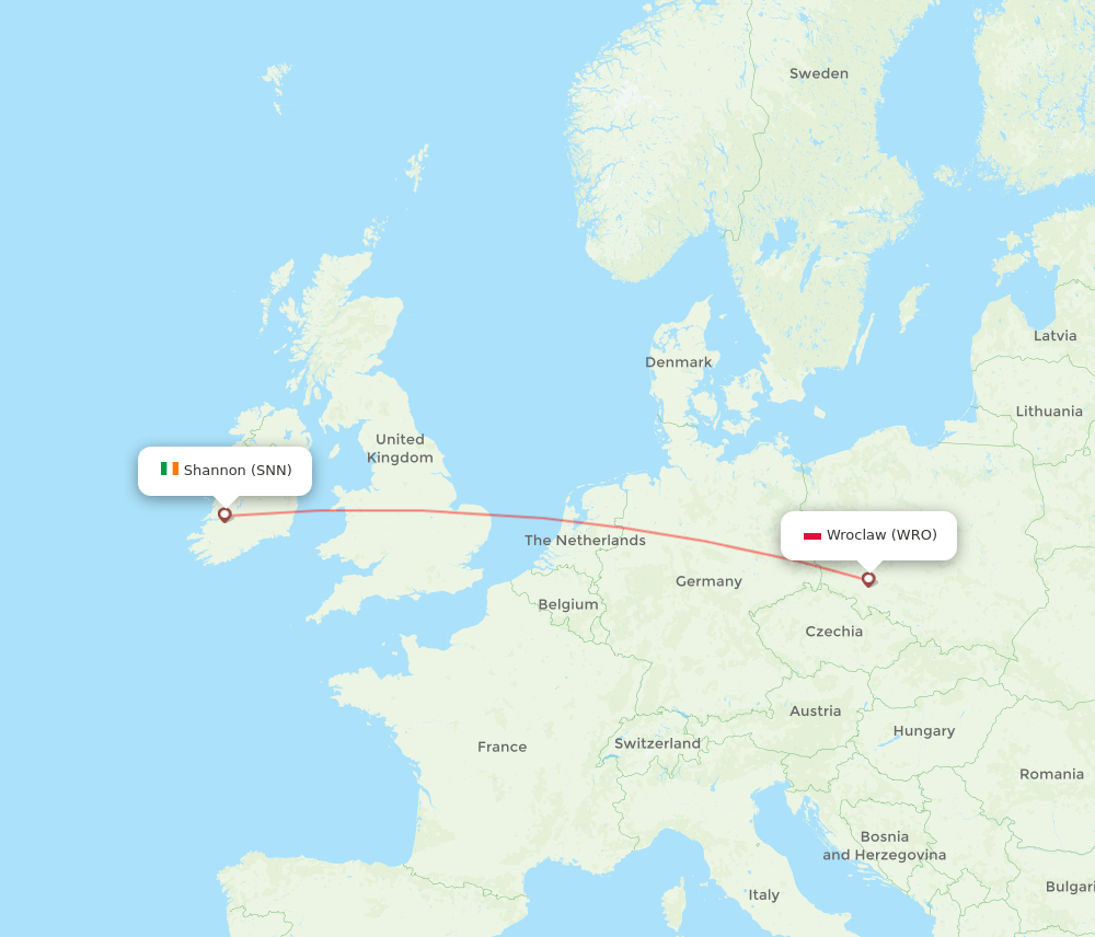 SNN to WRO flights and routes map