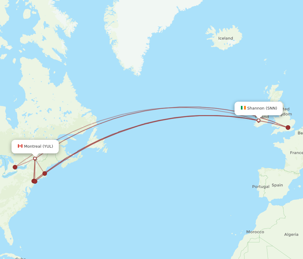 YUL to SNN flights and routes map