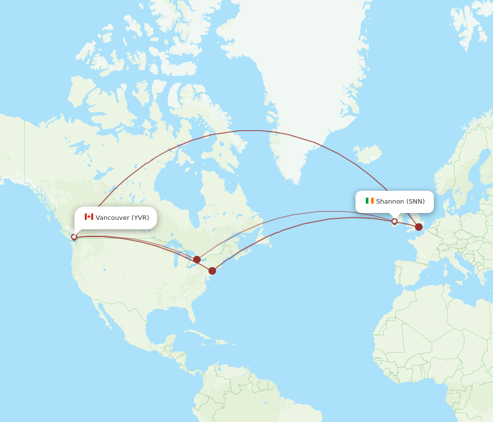 SNN-YVR flight routes
