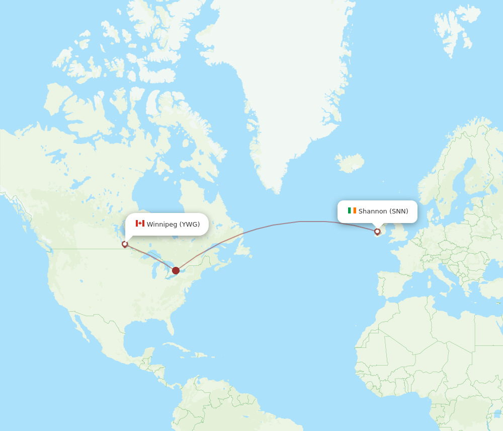 YWG to SNN flights and routes map