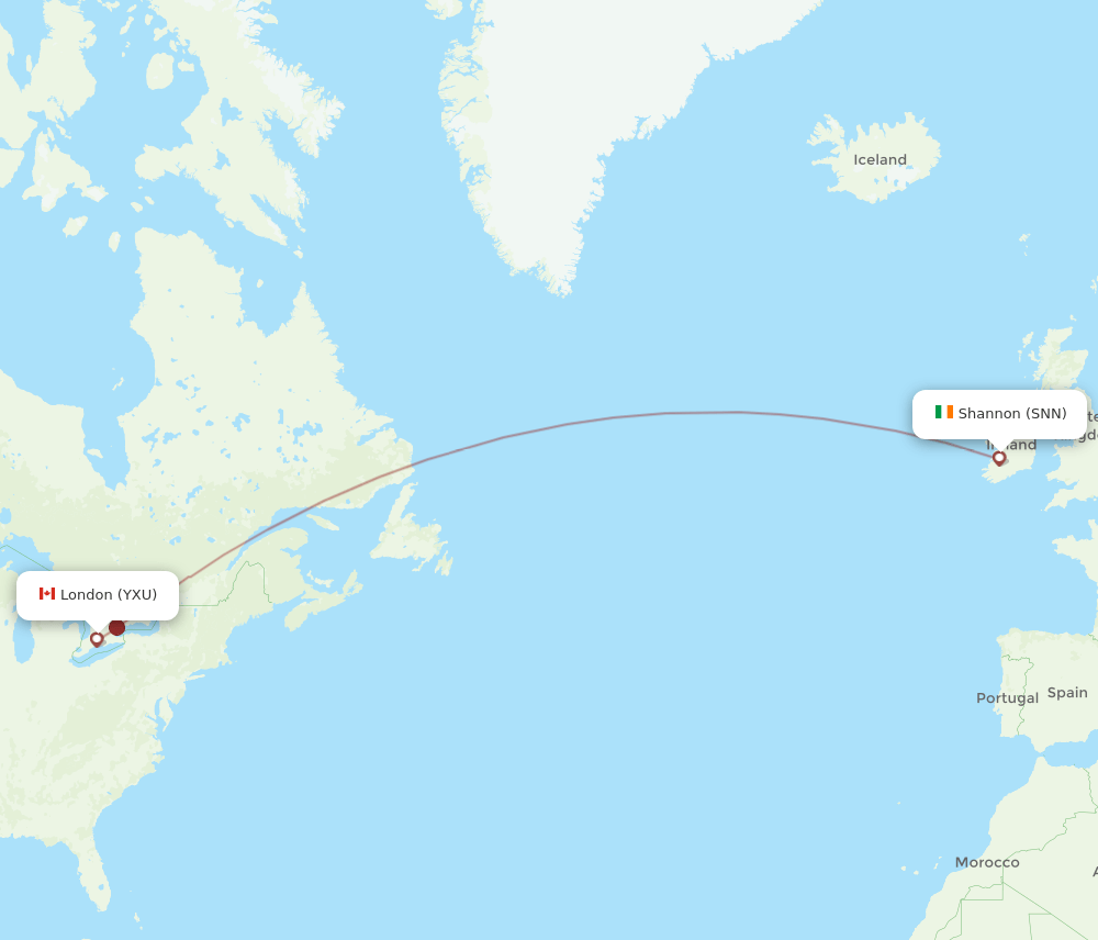 Shannon - London route map and flight paths