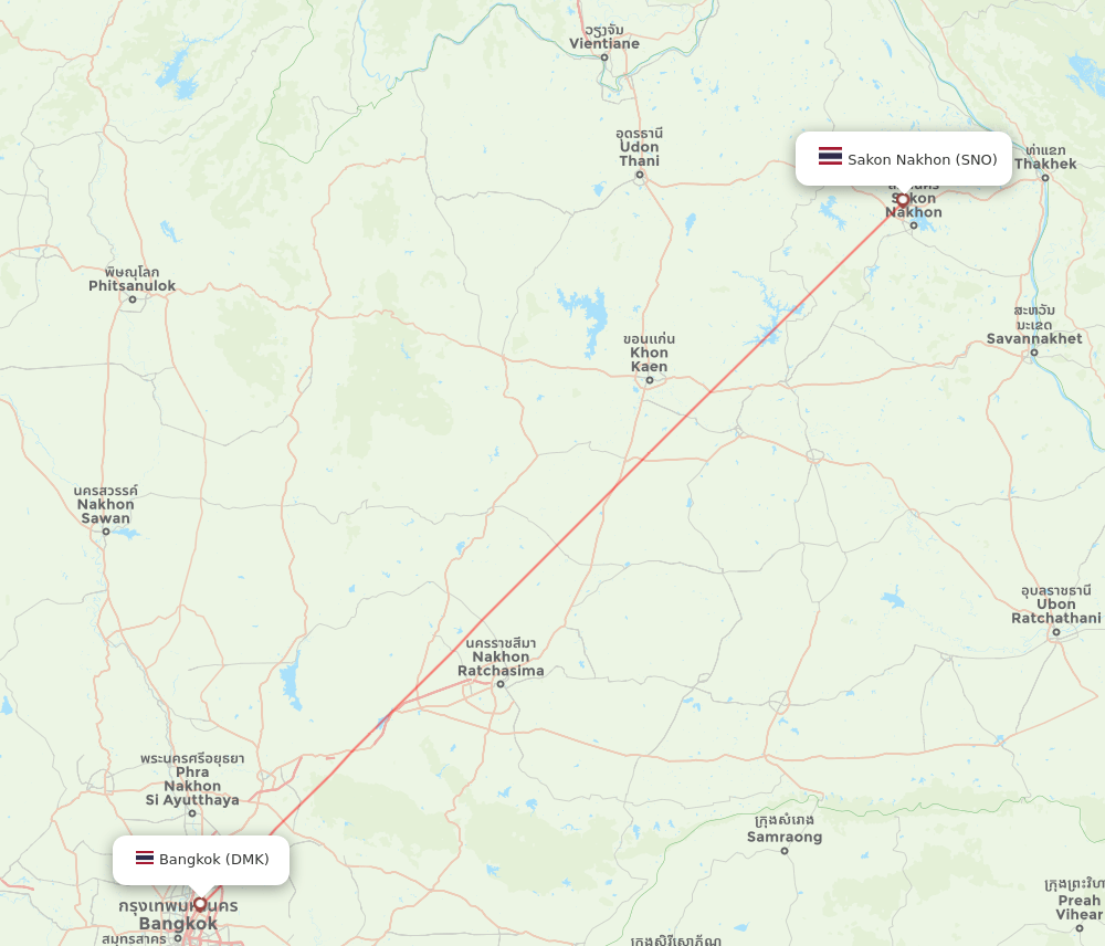 Sakon Nakhon - Bangkok route map and flight paths