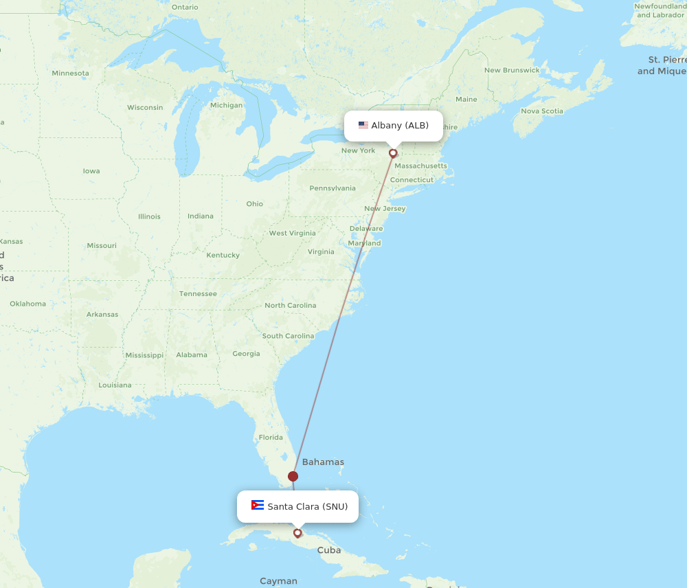 Albany - Santa Clara route map and flight paths